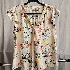 Philosophy Cream Peach Black Floral Blouse
